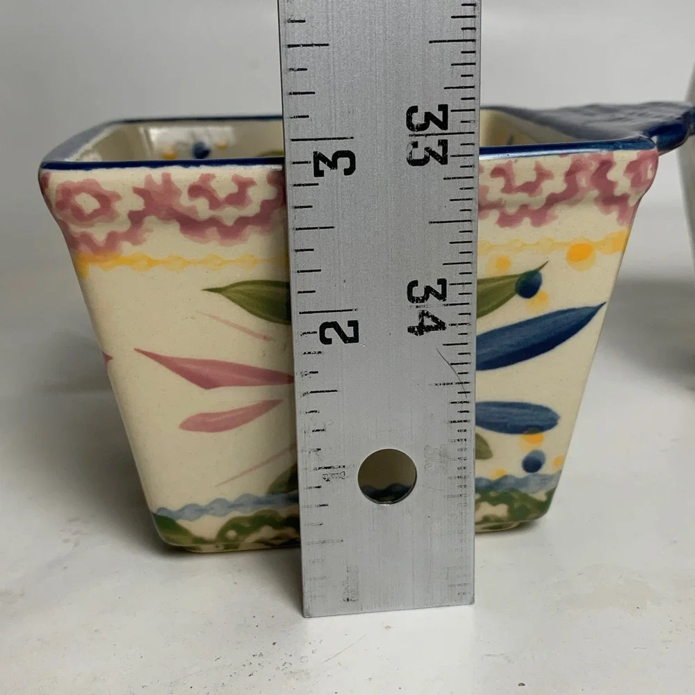 Temp-tations Ramekin Set 3 Old World Floral Square 10oz Ceramic Blue EUC